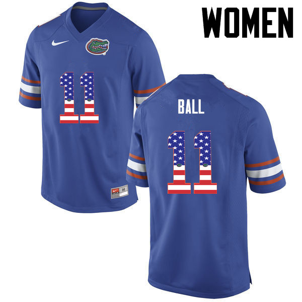 Women Florida Gators #11 Neiron Ball College Football USA Flag Fashion Jerseys-Blue
